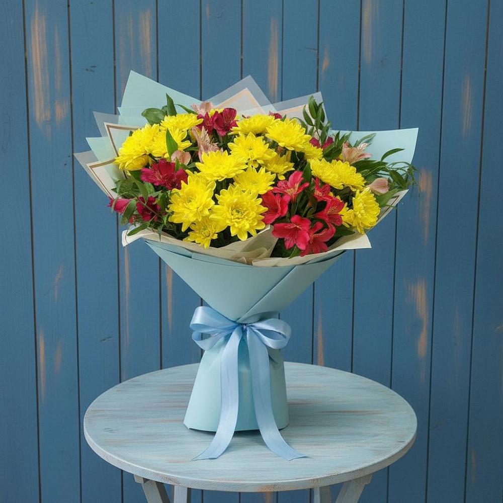Букет цветов из: Альстромерии и Хризантемы в Гавердовский