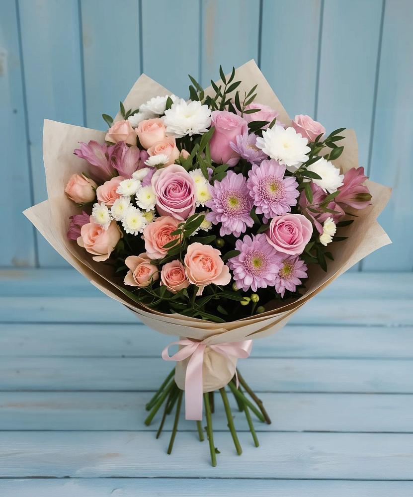 Букет цветов из: Хризантемы, Розы и Альстромерии в Гавердовский