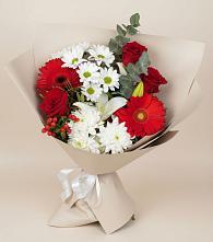 Букет цветов из:  Розы, Хризантемы, Герберы и Лилии в Гавердовский