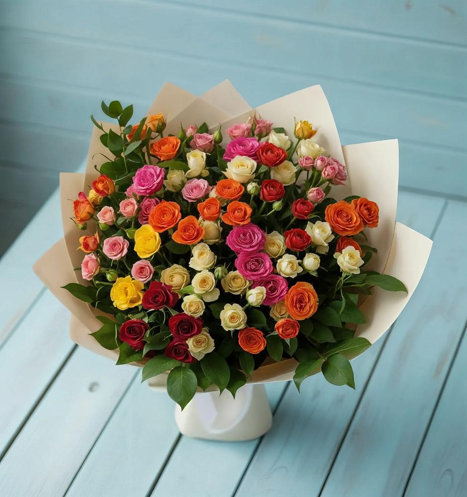 Букет Микс из разноцветных кустовых роз в Гавердовский