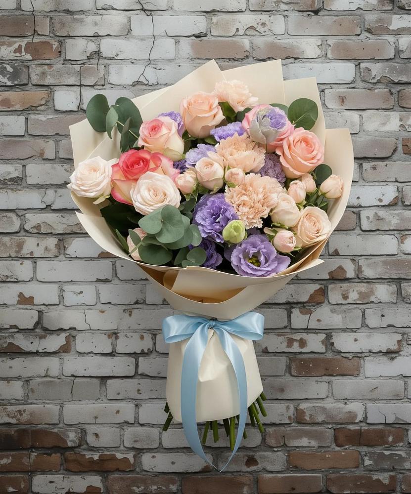 Букет цветов из: Розы, Лизиантусы и Гвоздики в Гавердовский