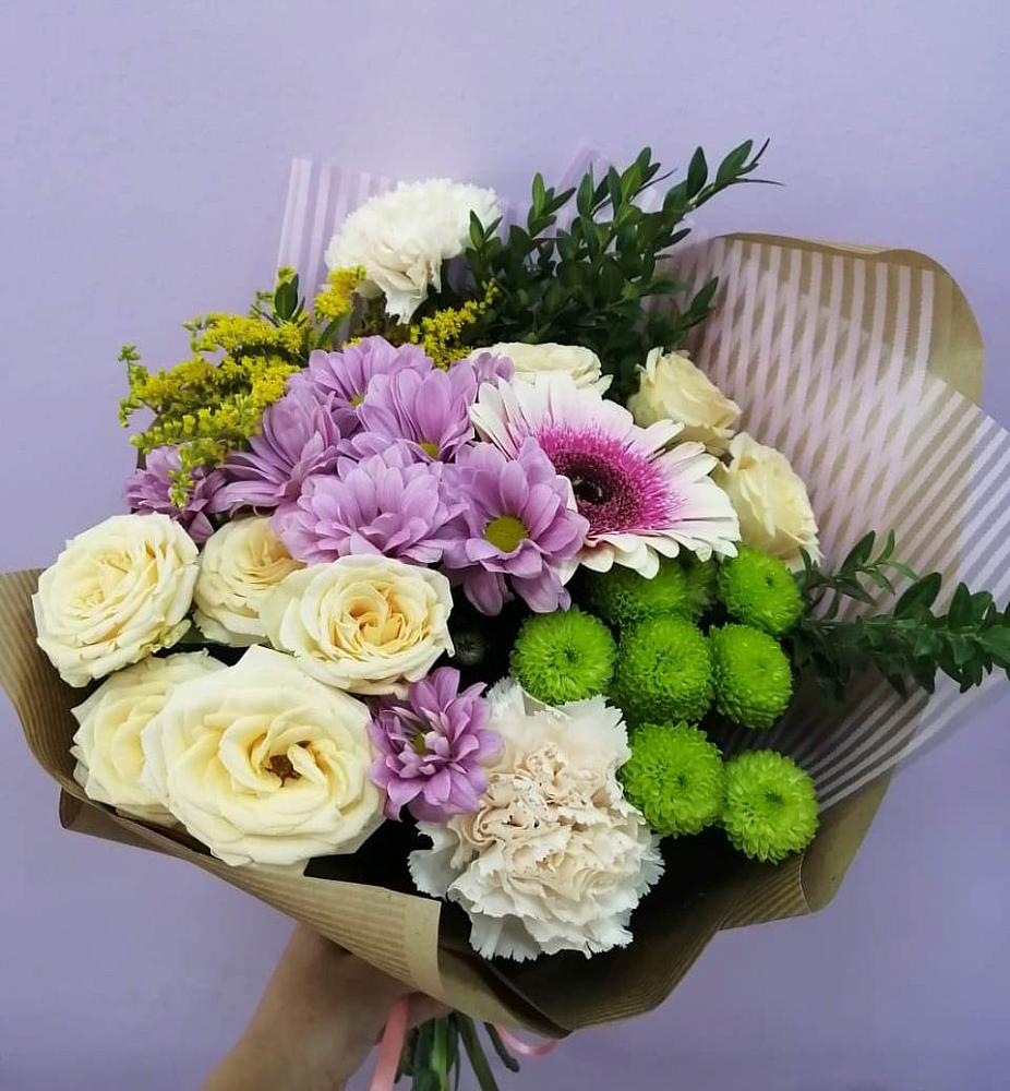 Букет цветов из: Хризантемы, Розы, Гвоздики и Герберы в Гавердовский