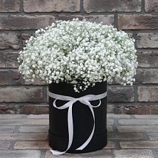 Цветочная композиция из Гипсофила в шляпной коробке в Гавердовский